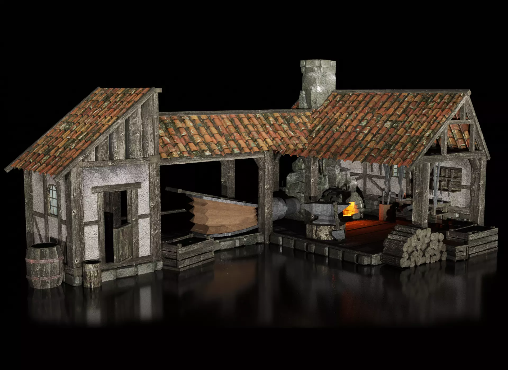medieval forge Low-poly 3D model_0