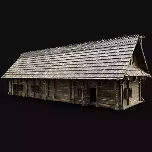 LONG VILLAGE HOUSE ENTERABLE GENERIC WOODEN COTTAGE HUT SHELTER Low-poly 3D model