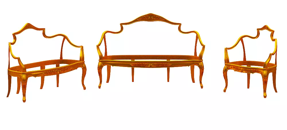 Classical sofa frame set Low-poly 3D model_0