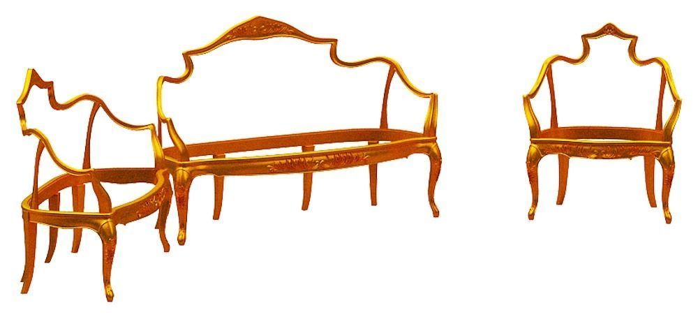 Classical sofa frame set Low-poly 3D model_1
