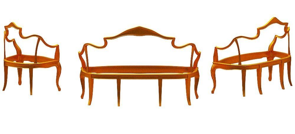 Classical sofa frame set Low-poly 3D model_4