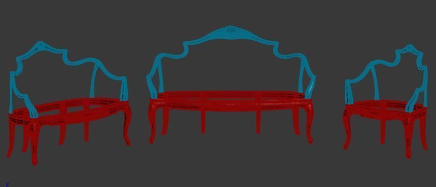 Classical sofa frame set Low-poly 3D model_5