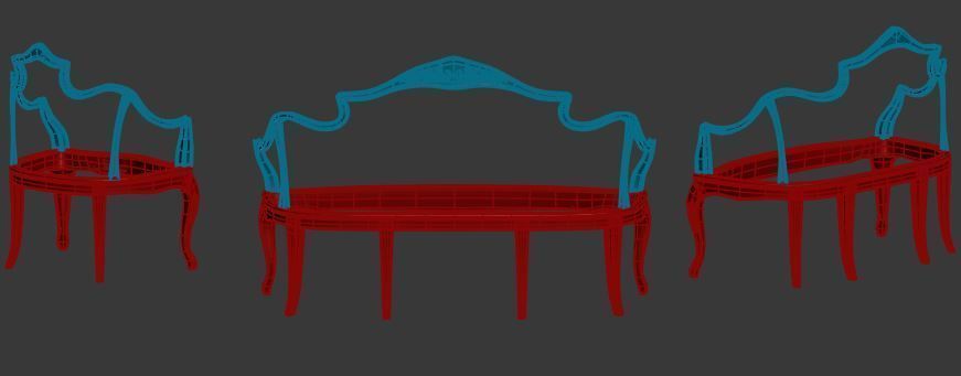 Classical sofa frame set Low-poly 3D model_9