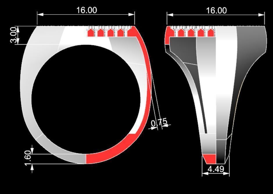 Signet rings set OCTAGON top 3D print model_12