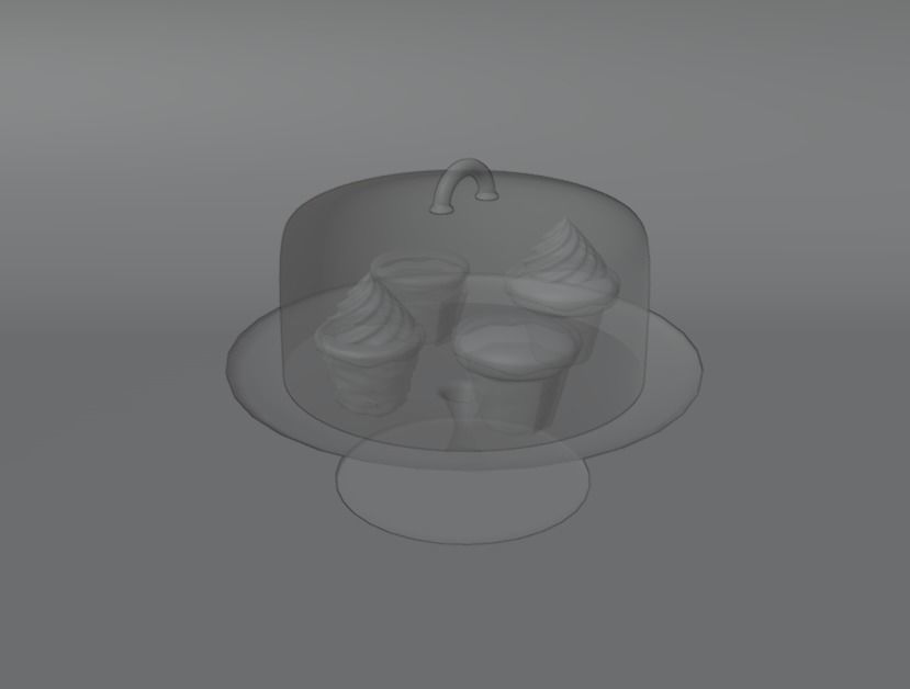 Cupcake Set ice cream cake in glass dome 3D model_9