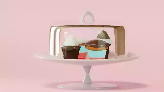 Cupcake Set ice cream cake in glass dome
