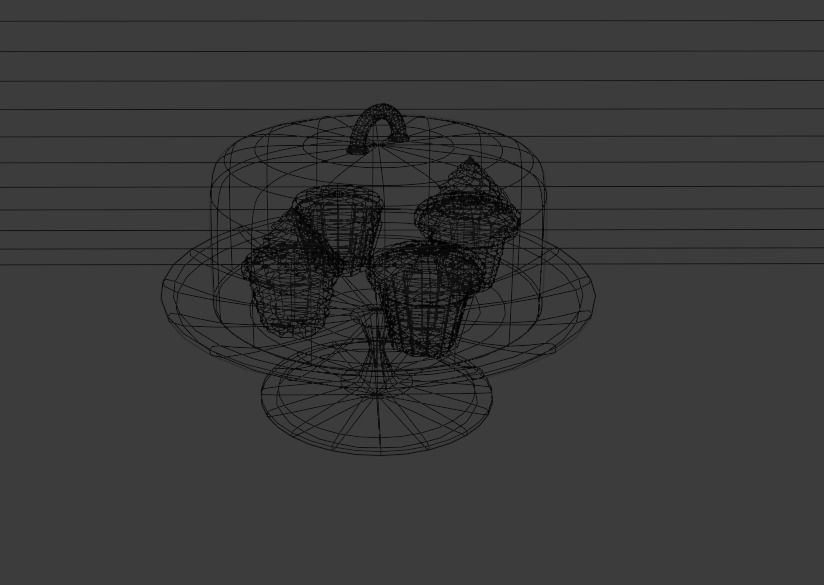 Cupcake Set ice cream cake in glass dome 3D model_8