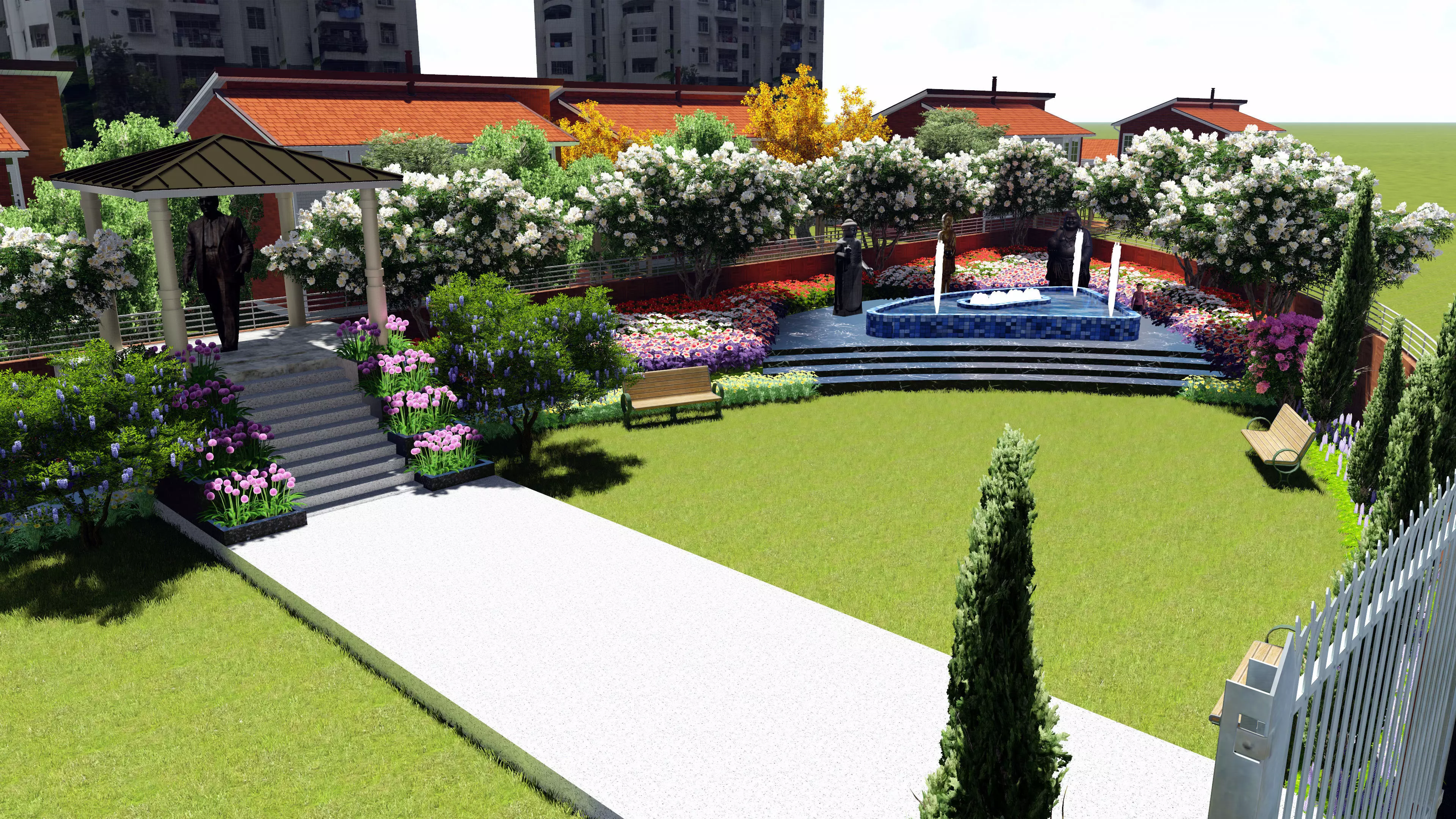Landscape garden in residential building 3D model_0