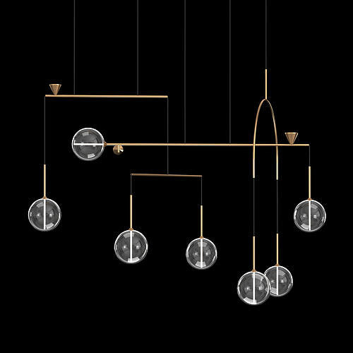 DEWDROPS chandelier with four glass balls hanging from it 3D model