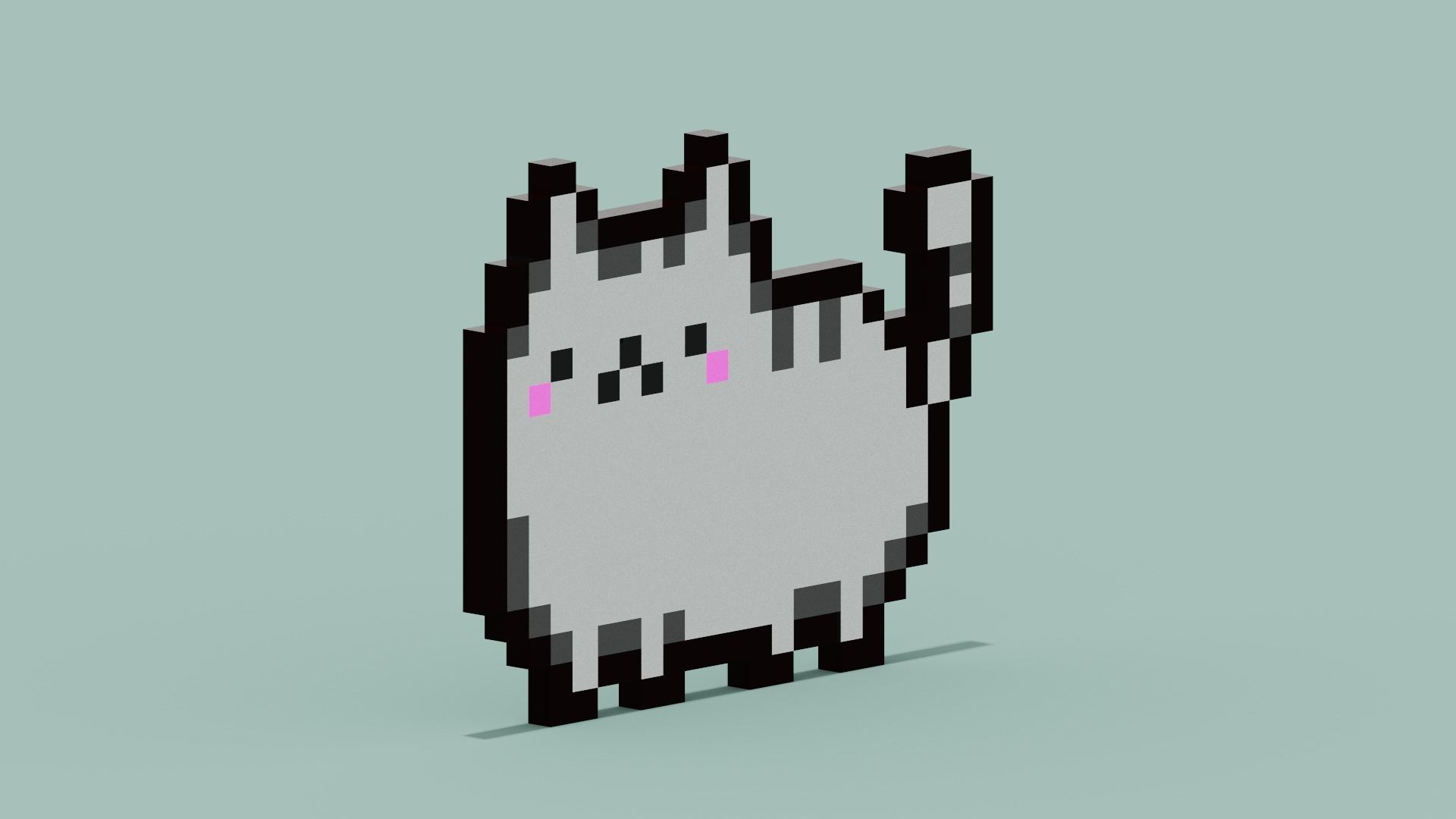 Pixel Cat Symbol Low-poly 3D model_16