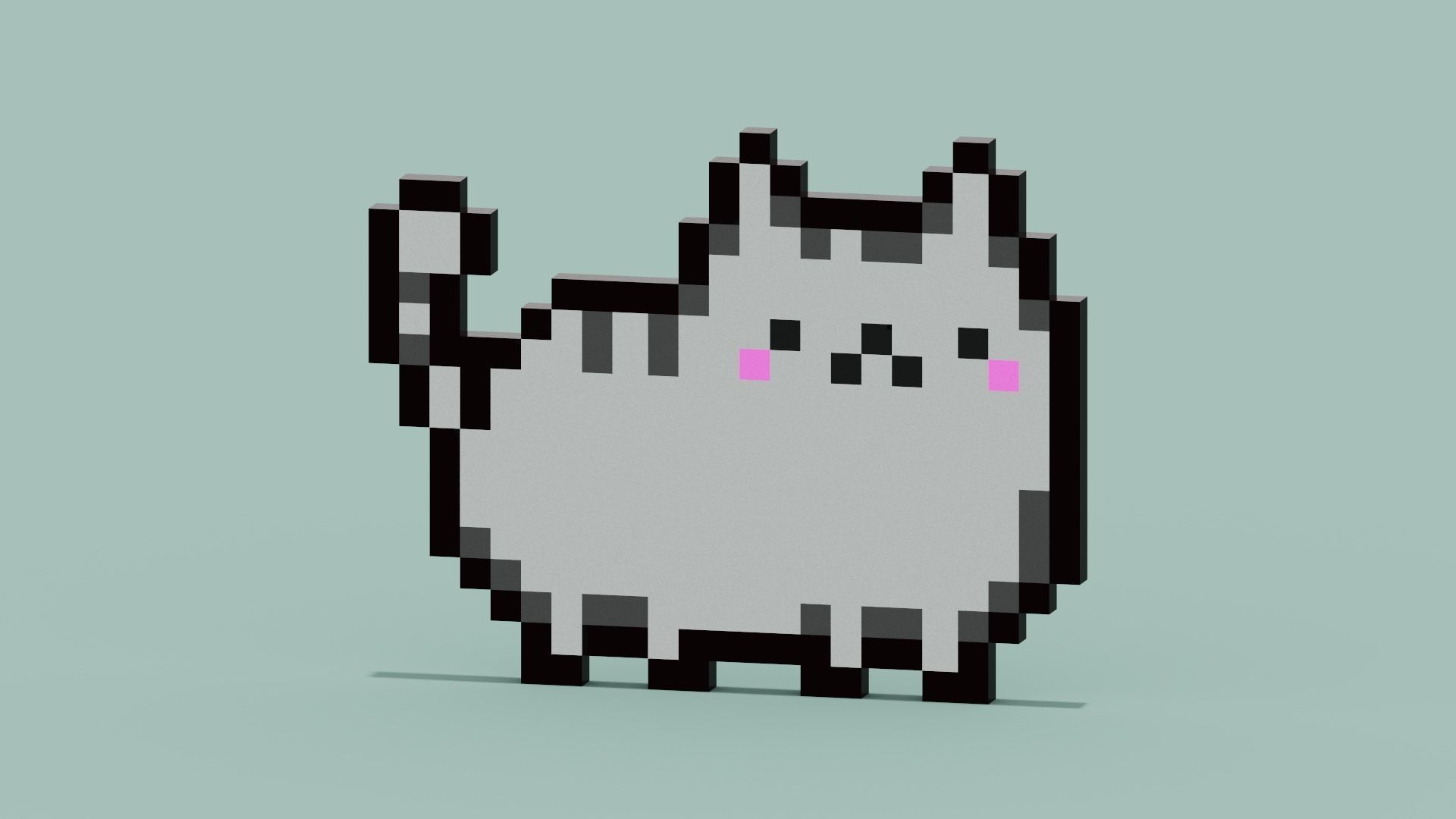 Pixel Cat Symbol Low-poly 3D model_11