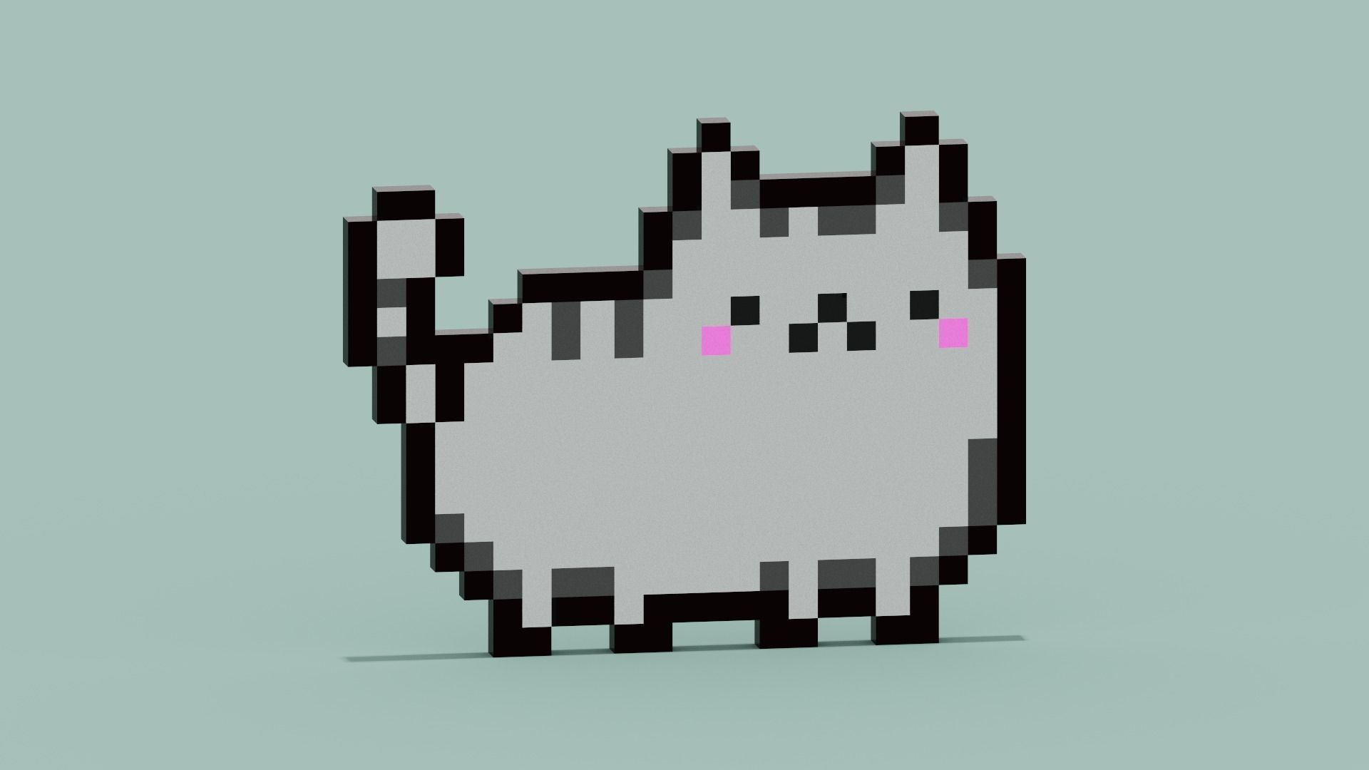 Pixel Cat Symbol Low-poly 3D model_10
