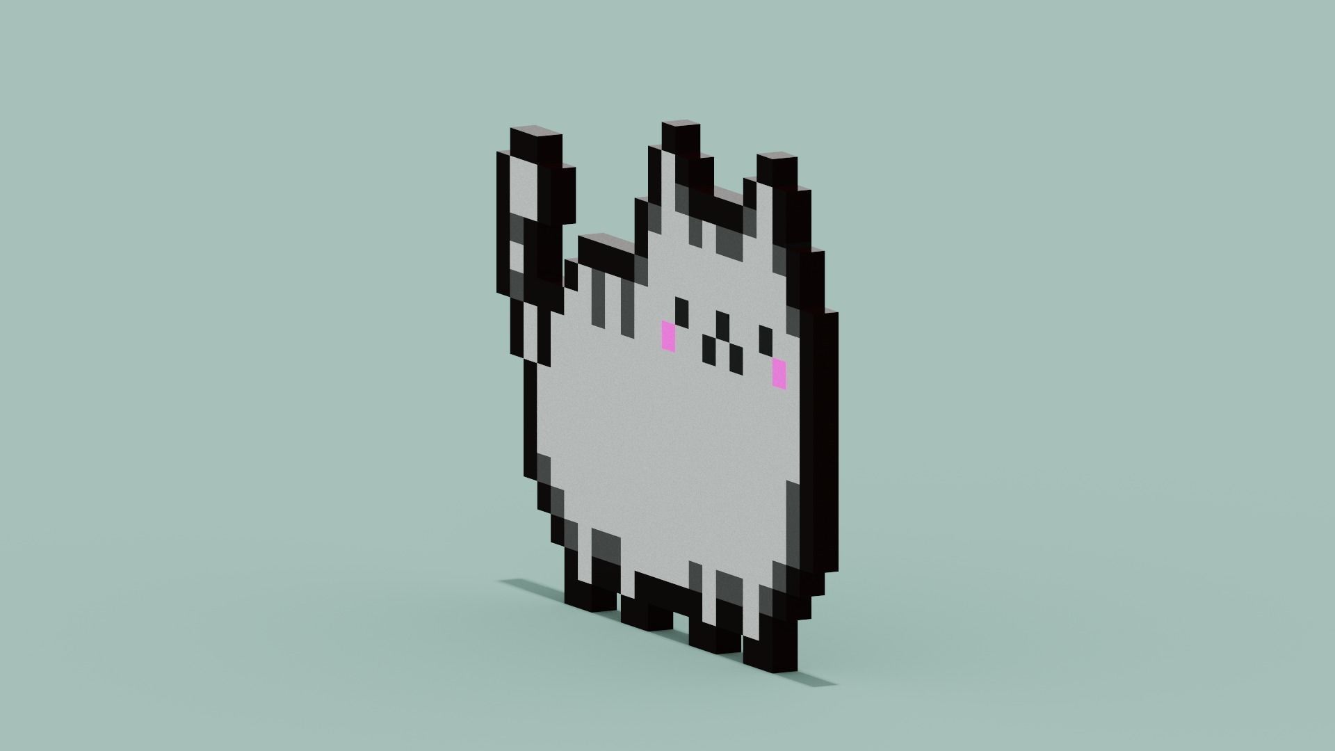 Pixel Cat Symbol Low-poly 3D model_13