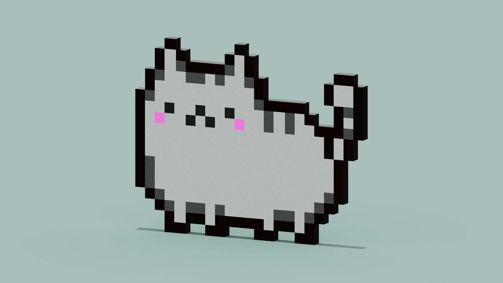Pixel Cat Symbol Low-poly 3D model_2