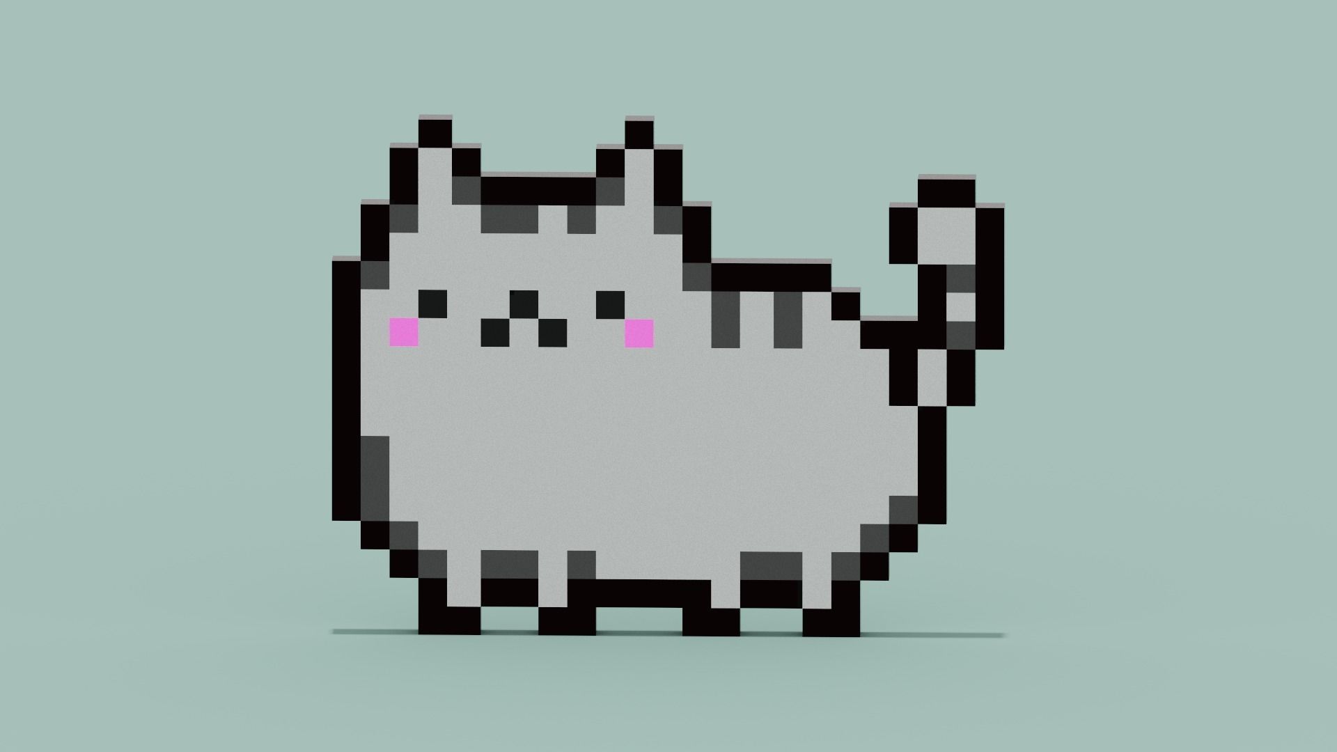 Pixel Cat Symbol Low-poly 3D model_1