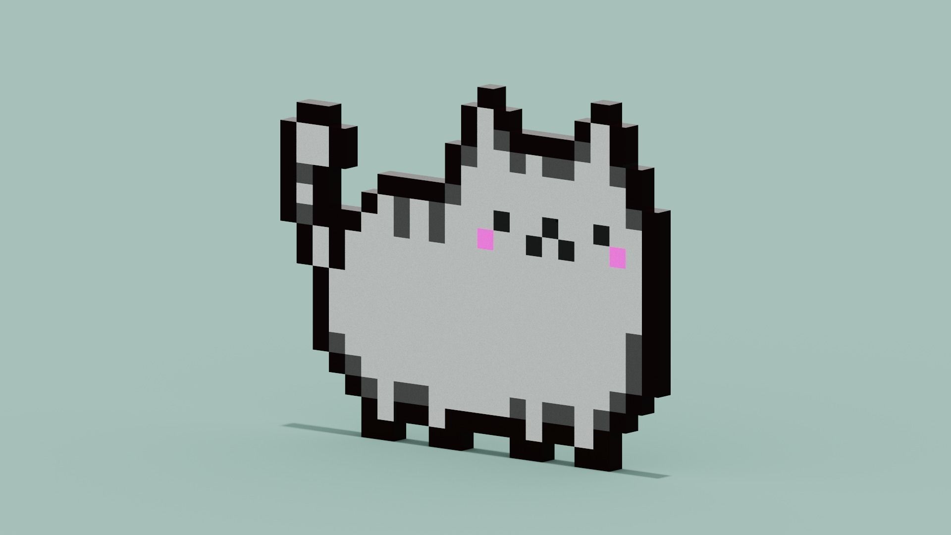 Pixel Cat Symbol Low-poly 3D model_12