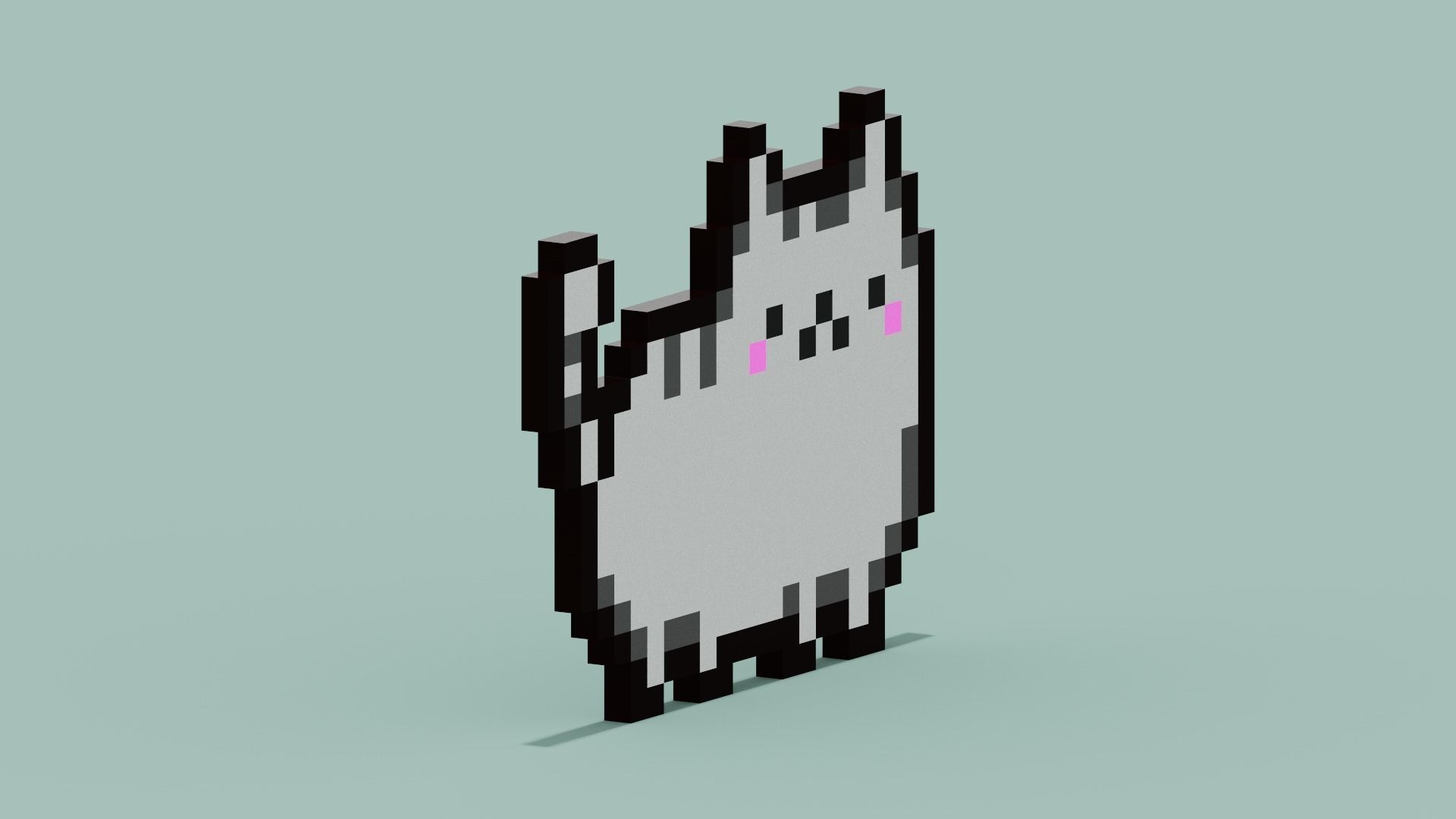 Pixel Cat Symbol Low-poly 3D model_8