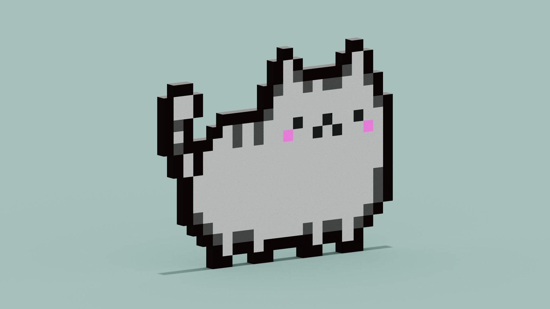 Pixel Cat Symbol Low-poly 3D model_9