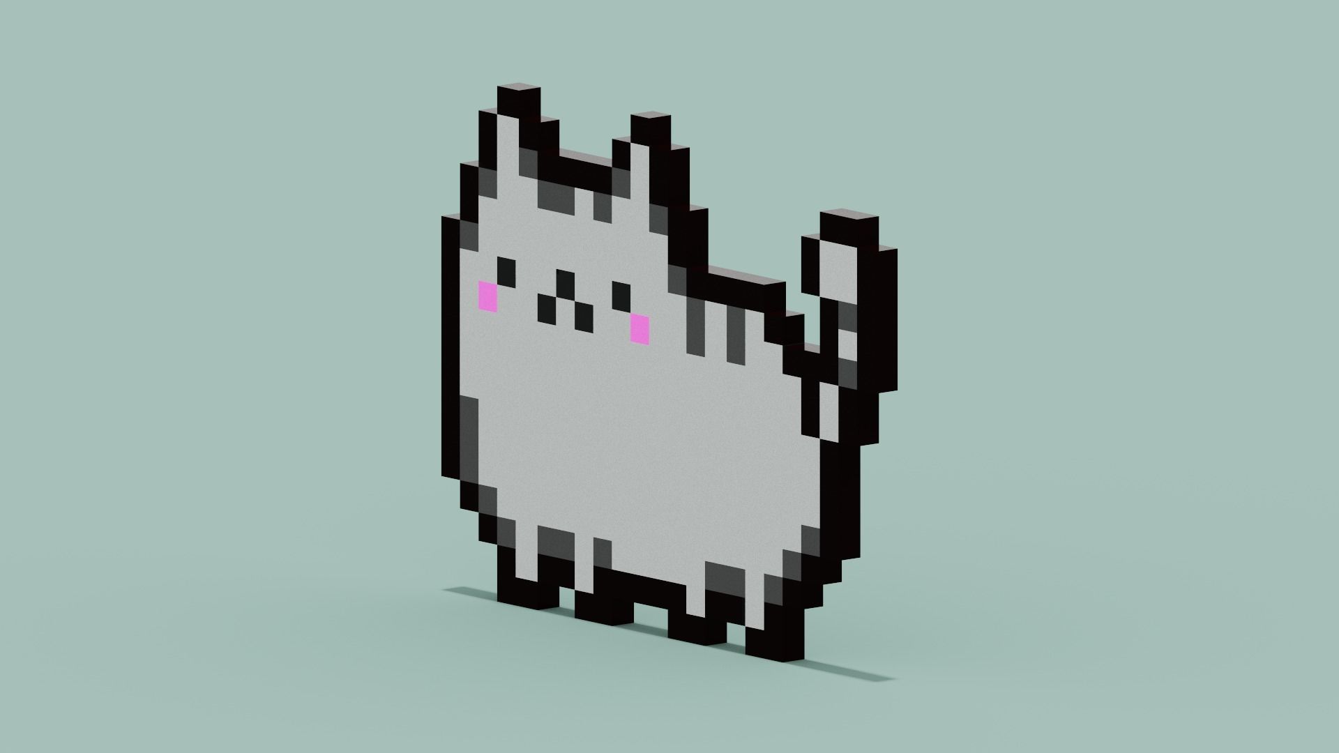 Pixel Cat Symbol Low-poly 3D model_3