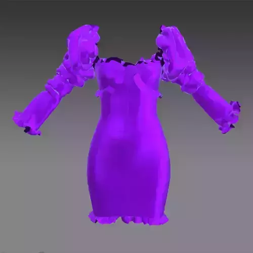 PURPLE SILK SATIN DRESS WATERMELON SLEVEE RUFFLED LOOK CORSET