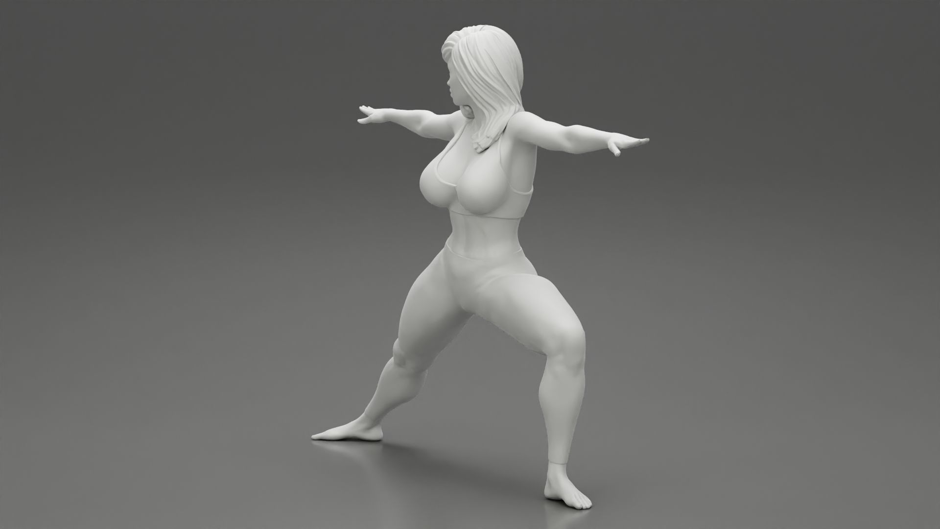 Young Woman Practicing Yoga Lesson Doing Warrior Two 3D print model_11
