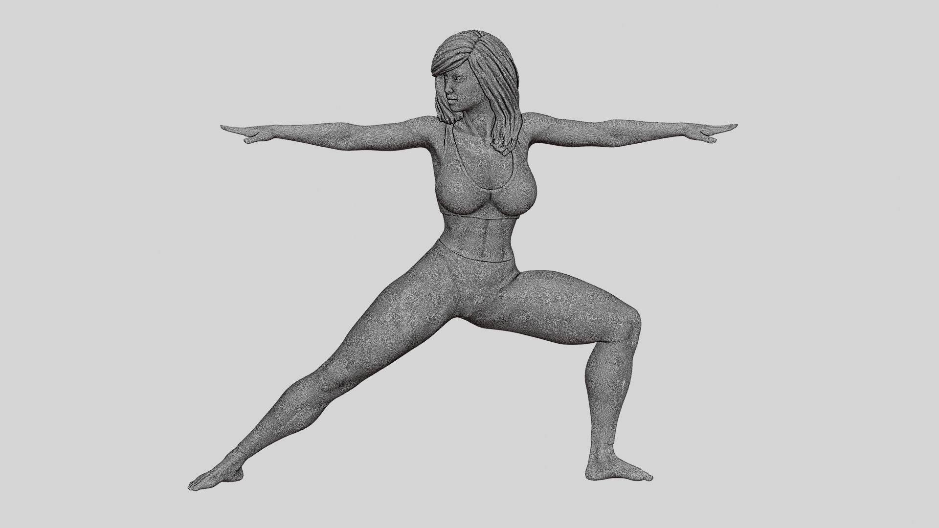 Young Woman Practicing Yoga Lesson Doing Warrior Two 3D print model_12