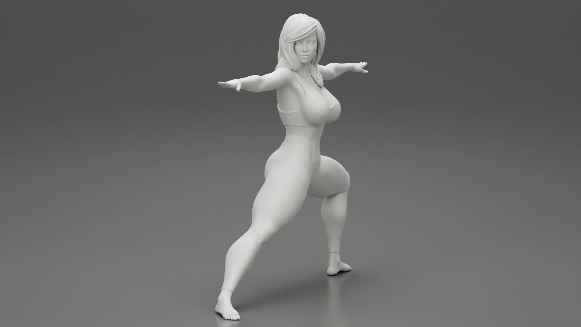 Young Woman Practicing Yoga Lesson Doing Warrior Two 3D print model_7