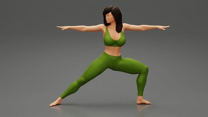 Young Woman Practicing Yoga Lesson Doing Warrior Two 3D print model