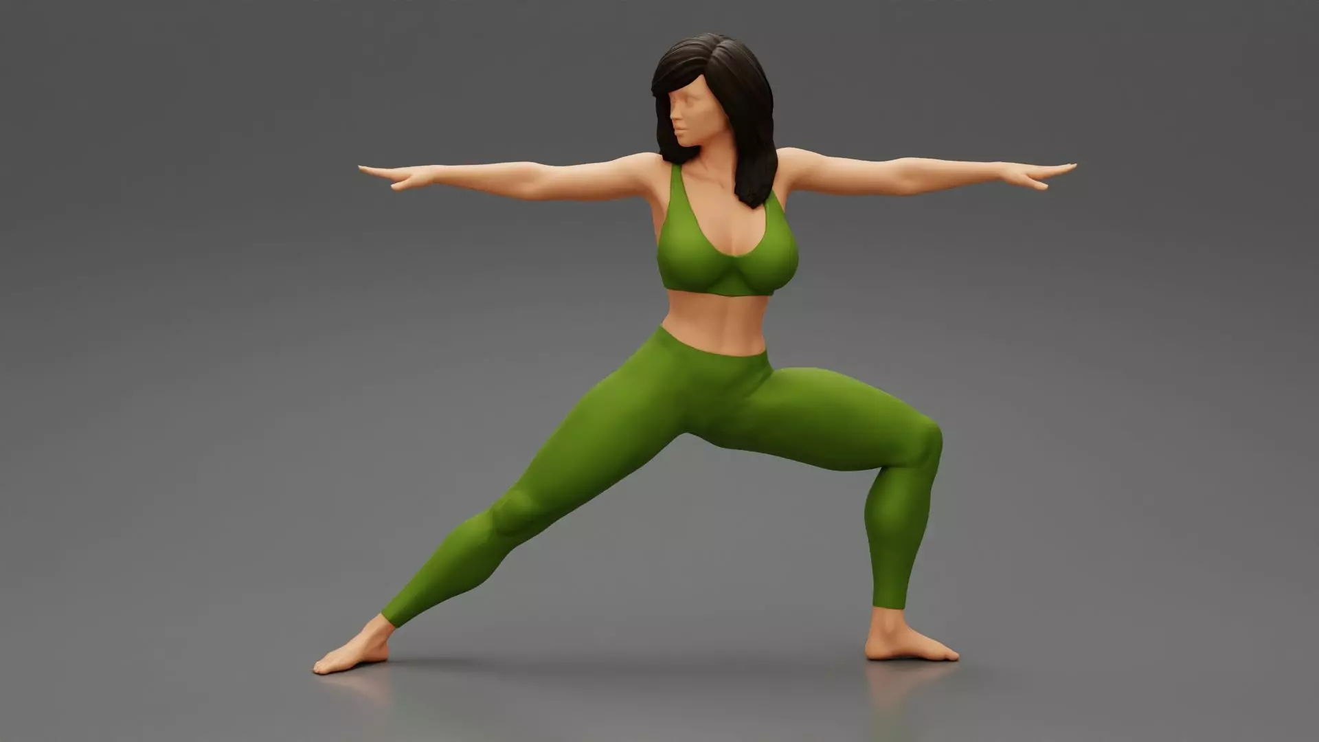 Young Woman Practicing Yoga Lesson Doing Warrior Two 3D print model_0