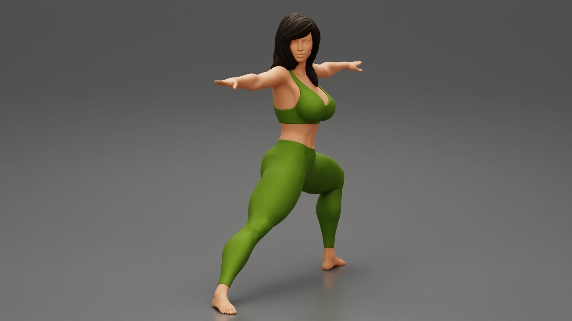 Young Woman Practicing Yoga Lesson Doing Warrior Two 3D print model_1