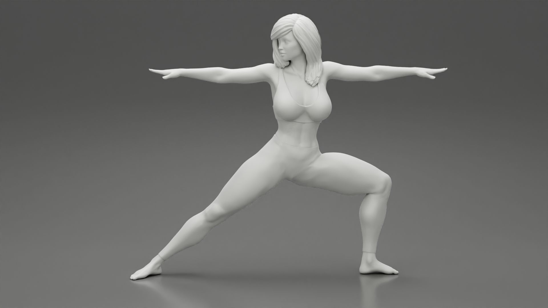 Young Woman Practicing Yoga Lesson Doing Warrior Two 3D print model_6
