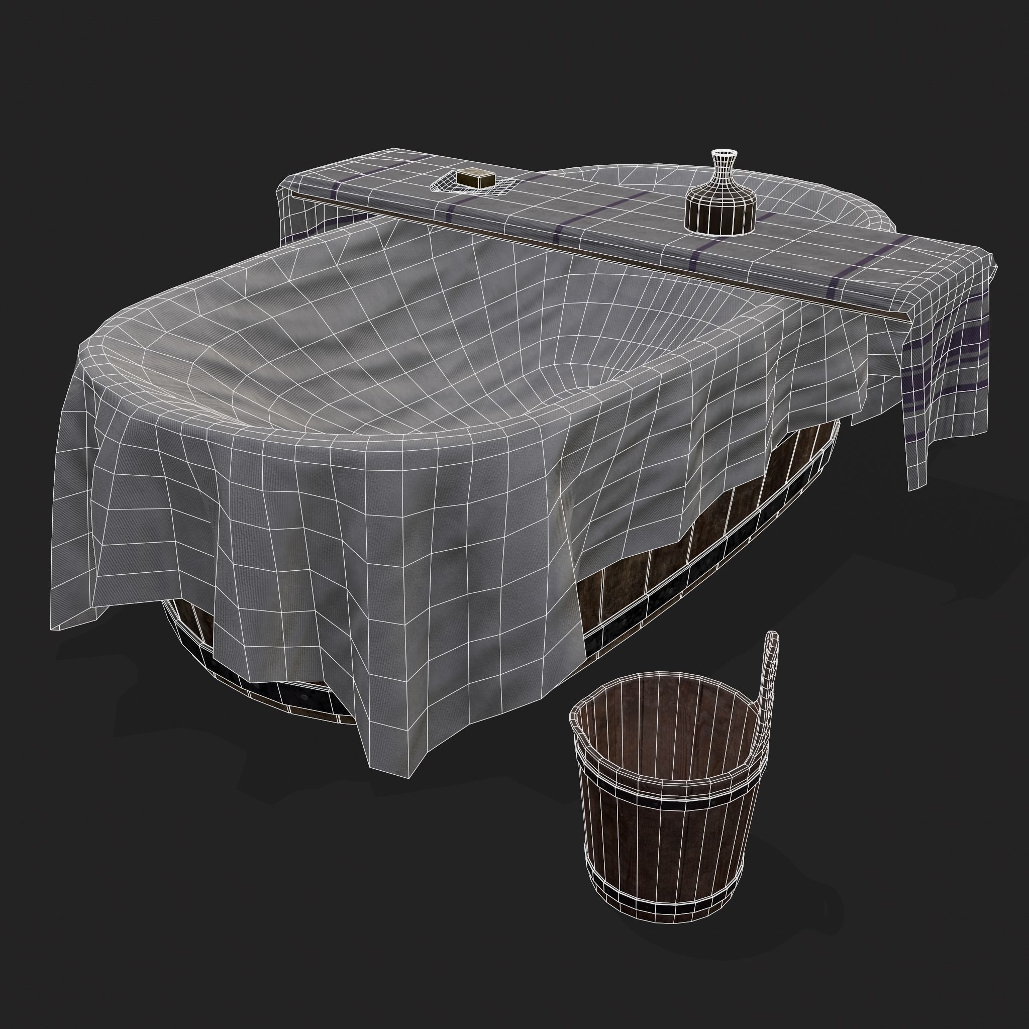 Medieval Bath Tub Low-poly 3D model_7