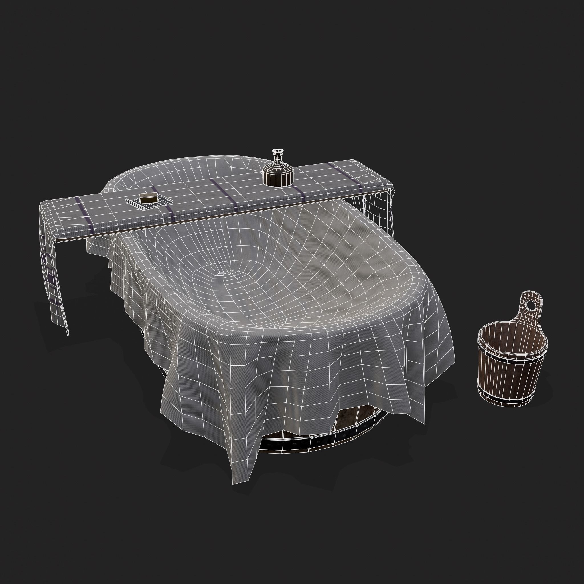 Medieval Bath Tub Low-poly 3D model_2