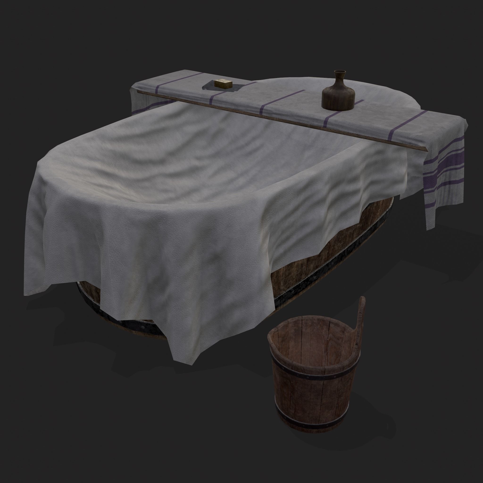 Medieval Bath Tub Low-poly 3D model_6