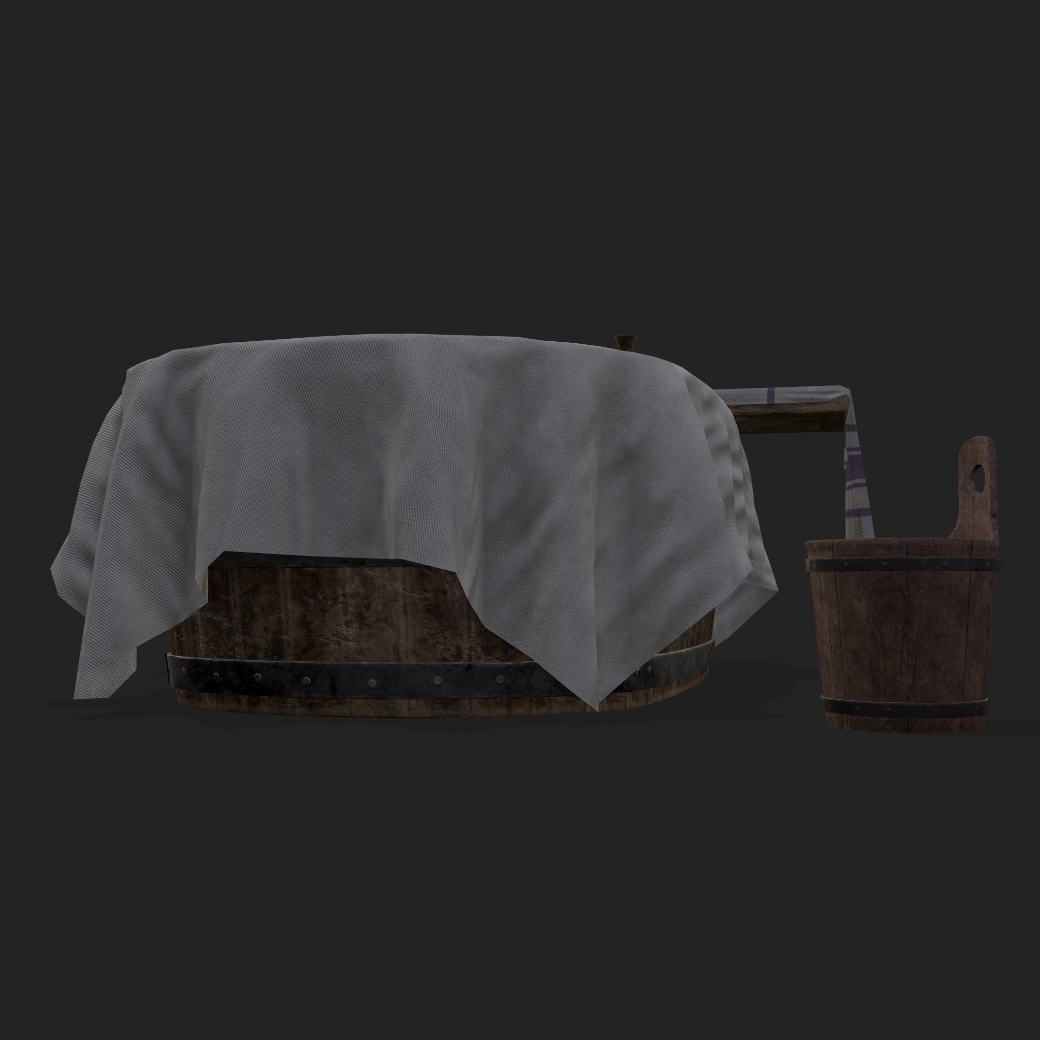 Medieval Bath Tub Low-poly 3D model_10
