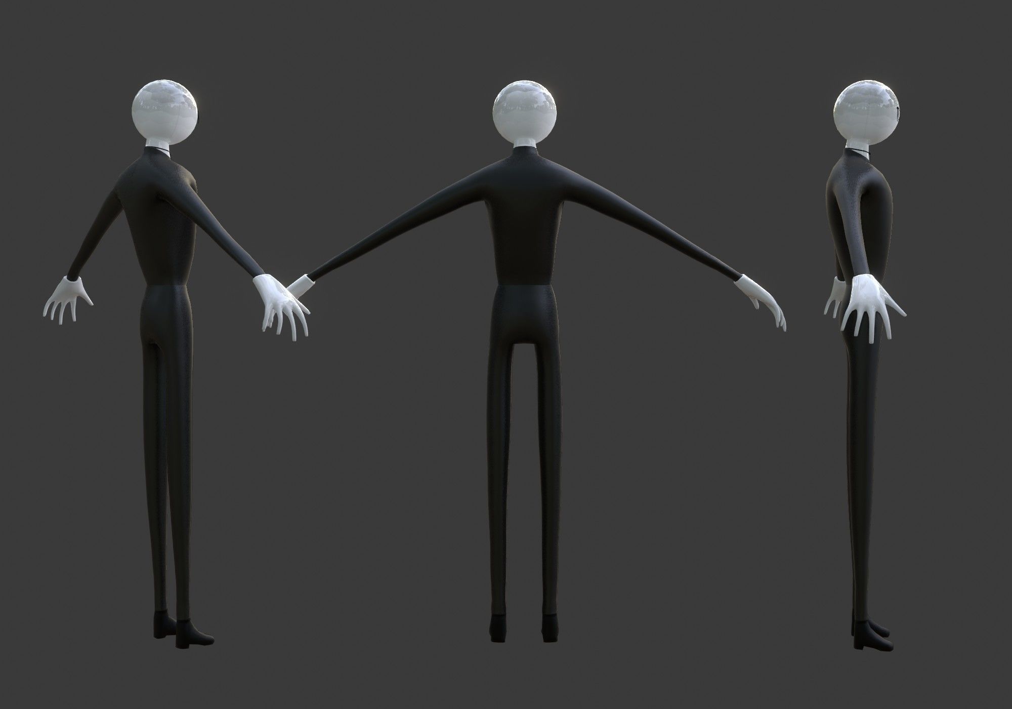 long scary man in black and white Low-poly 3D model_6