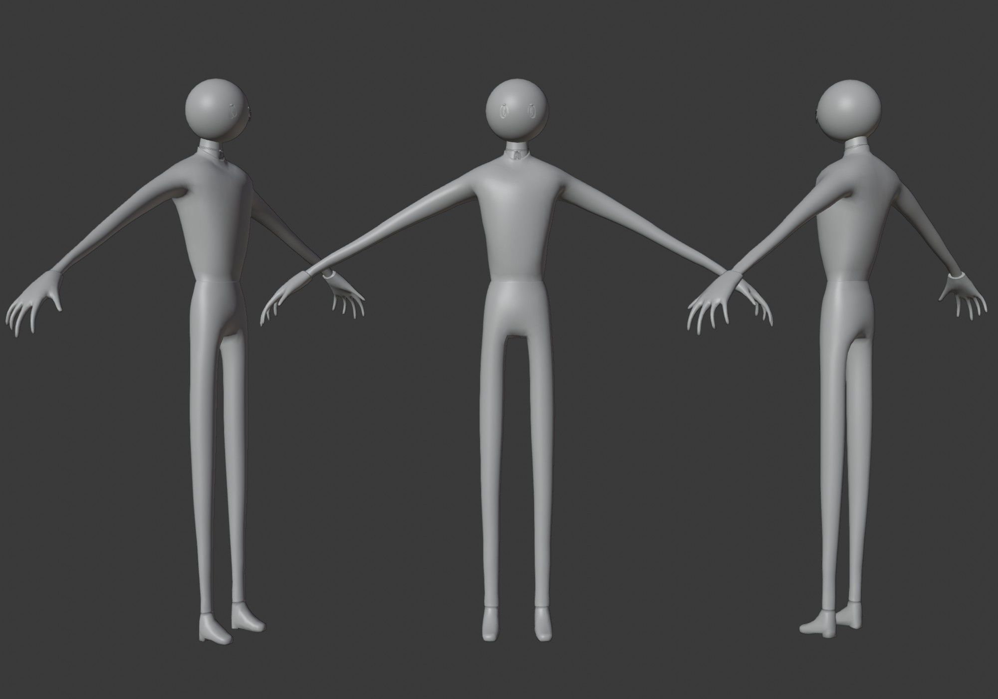 long scary man in black and white Low-poly 3D model_8