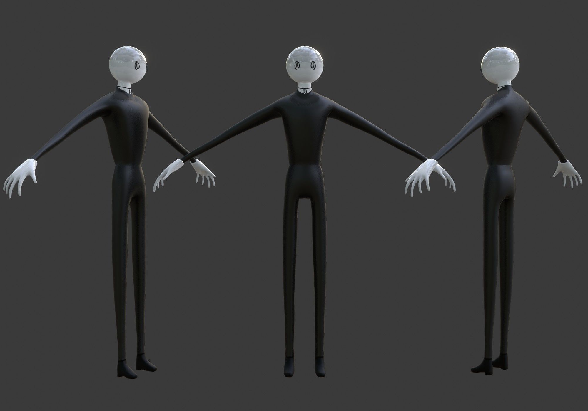long scary man in black and white Low-poly 3D model_5