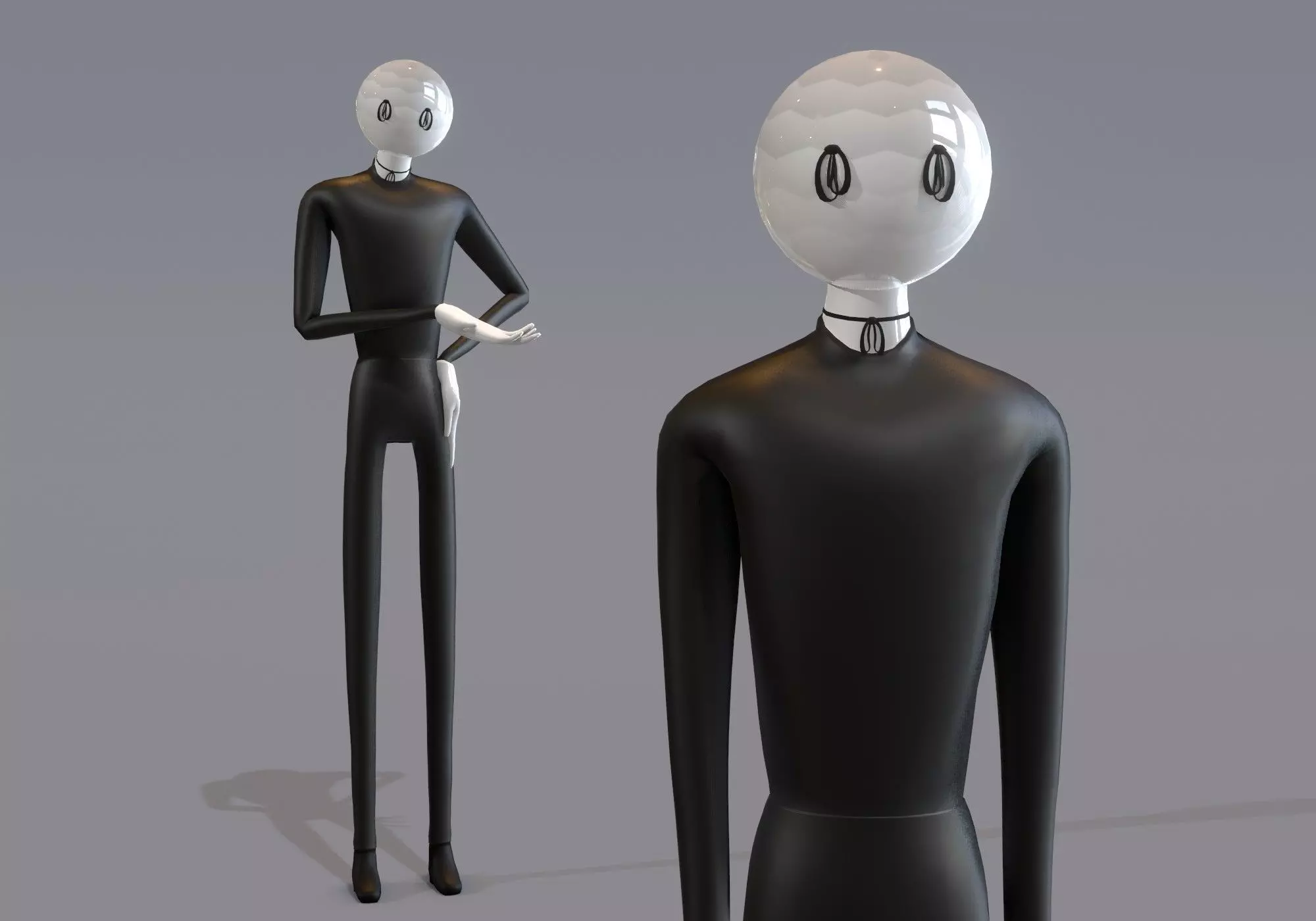 long scary man in black and white Low-poly 3D model_0