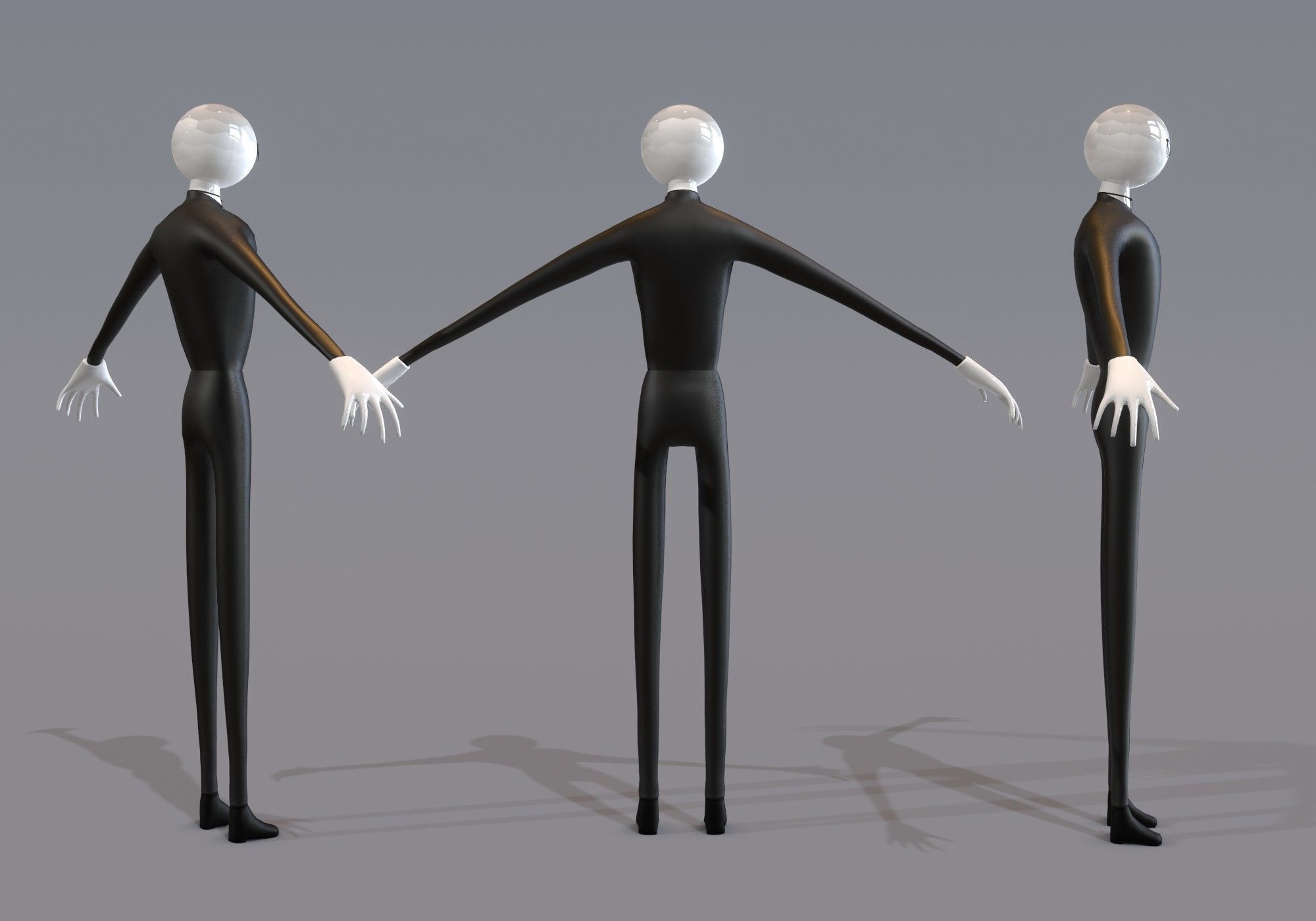 long scary man in black and white Low-poly 3D model_3