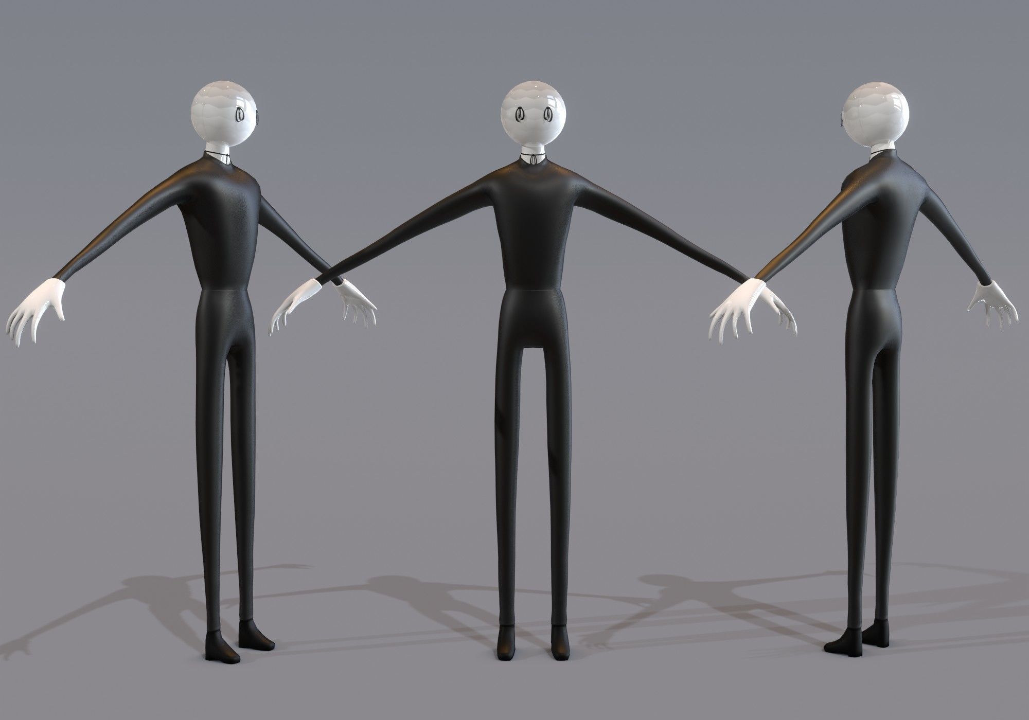 long scary man in black and white Low-poly 3D model_2