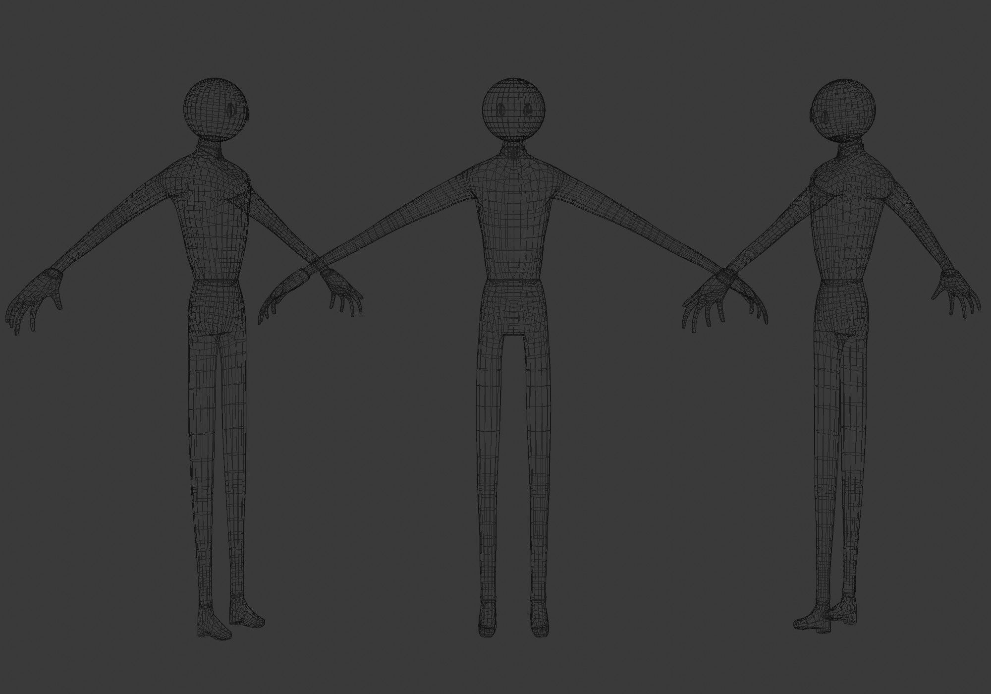 long scary man in black and white Low-poly 3D model_12