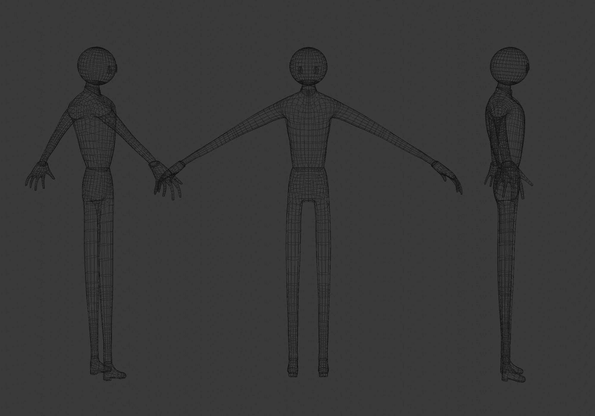 long scary man in black and white Low-poly 3D model_13