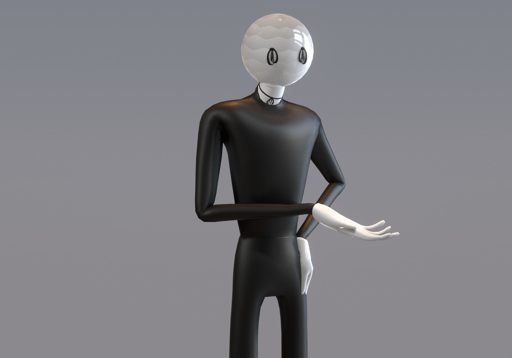 long scary man in black and white Low-poly 3D model_1