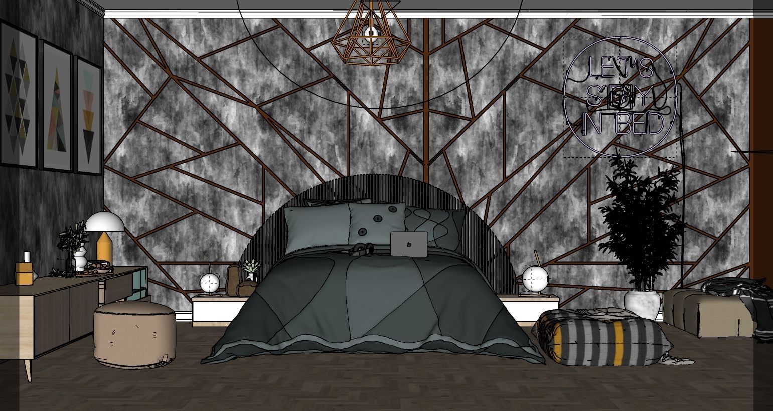 Bedroom SketchUp 2021 Interior scene 3D model 3D model_1