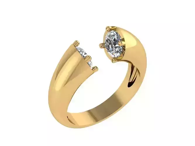 Ring072 gold ring with two diamonds in center
