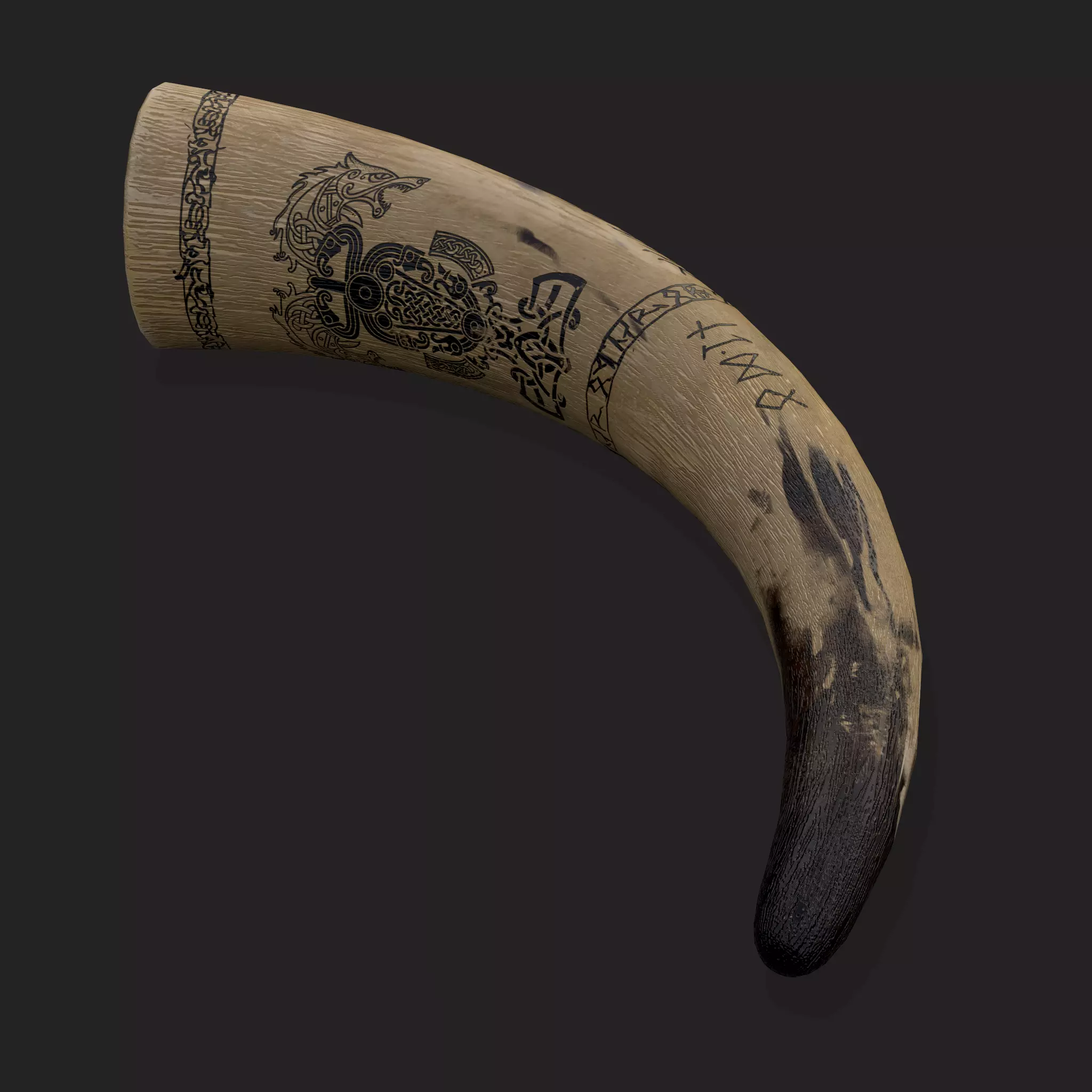 Ornate Viking Ox Horn  Low-poly 3D model_0