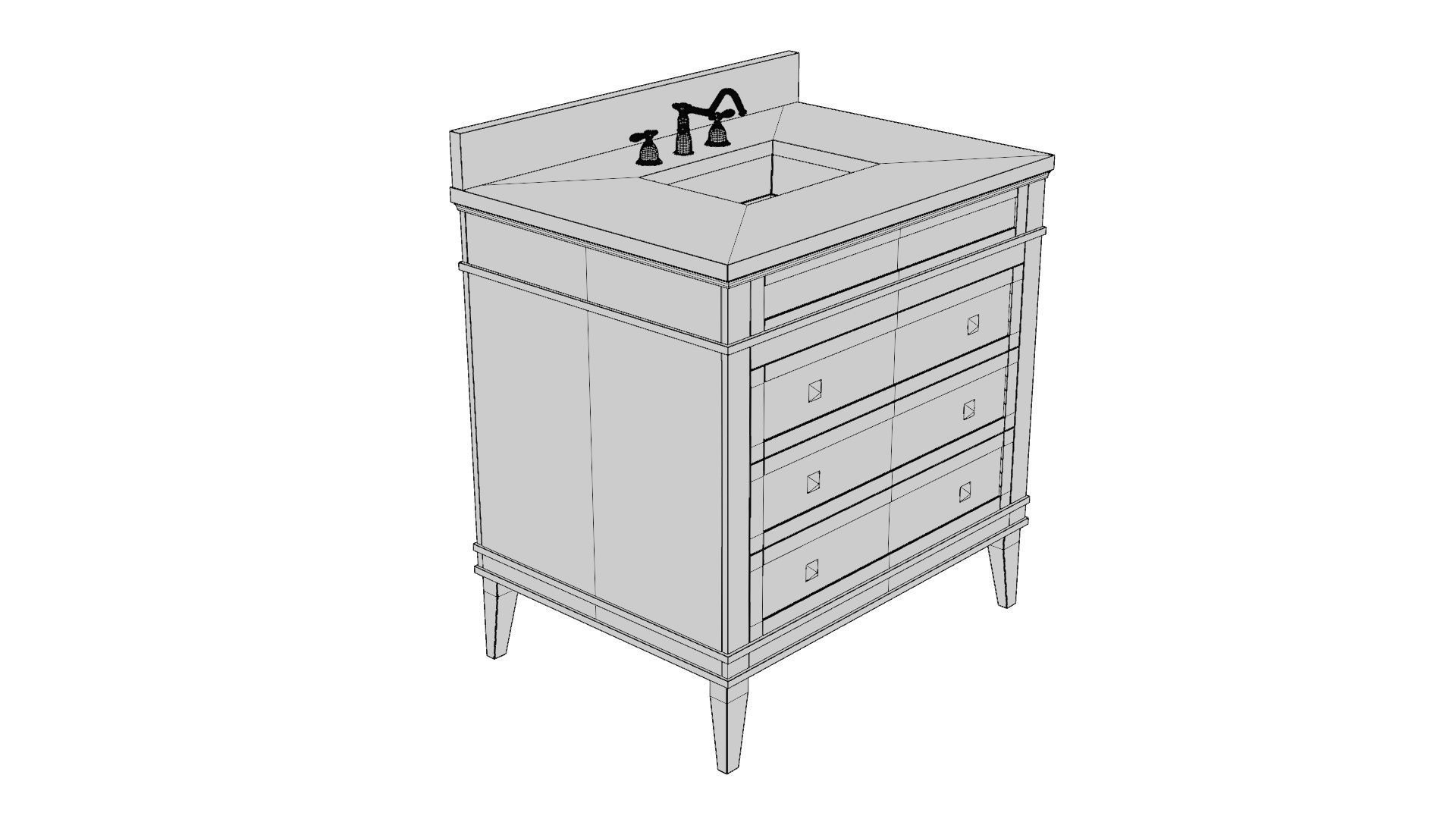 Eleanor 30 Inch Bathroom Vanity White Carrara Marble Top 3D model_3