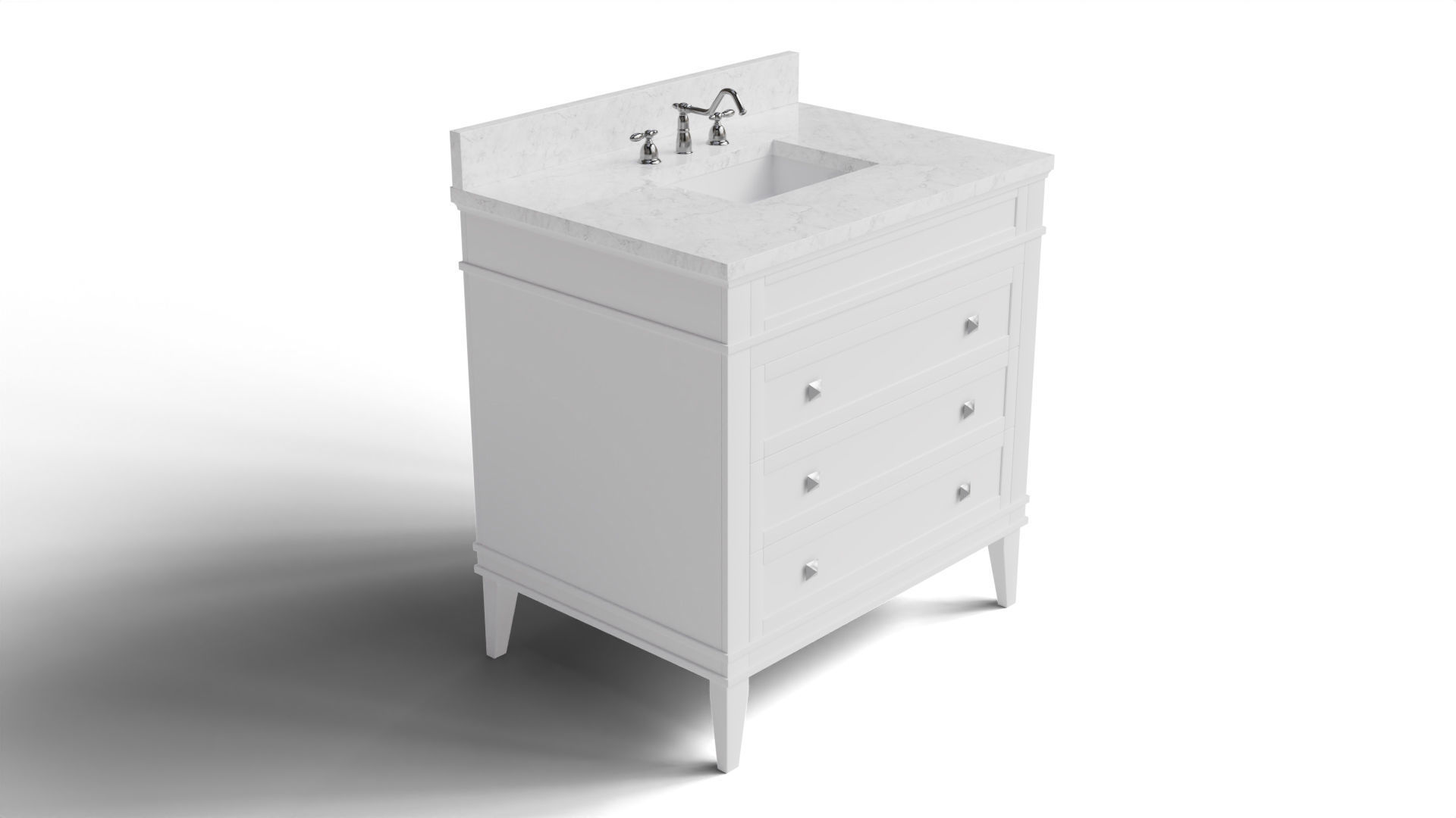 Eleanor 30 Inch Bathroom Vanity White Carrara Marble Top 3D model_2