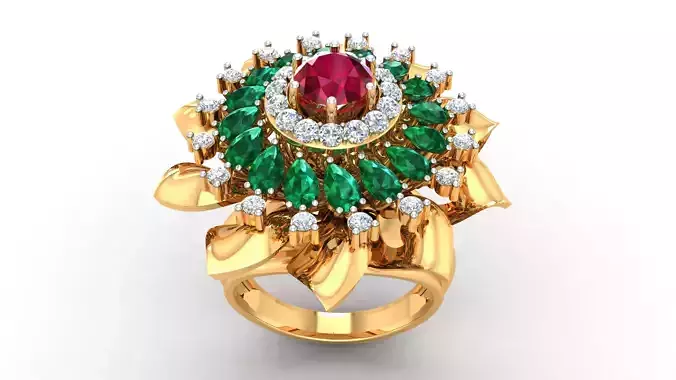 Women Pear Diamond Cocktail Diamond Ring 3dm stl Renders Details